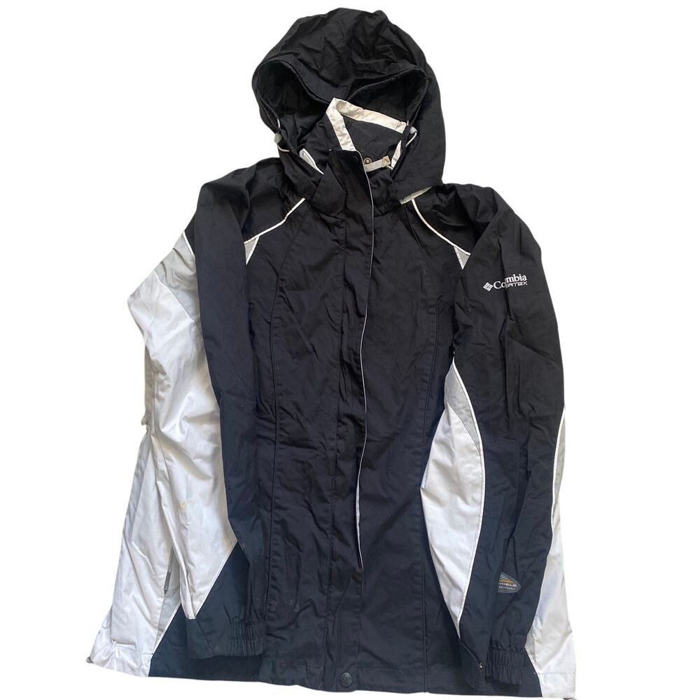 Vintage Columbia Vertex Interchange Jacket Women's Large Black White Hooded Ski